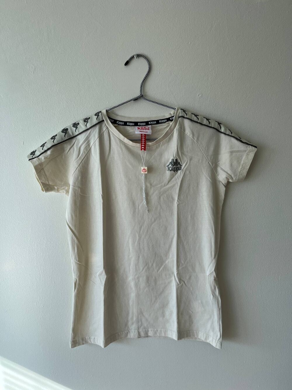 KAPPA Women’s Cream Short Sleeve T-Shirt M Y2K Vintage Logo Graphic Tee
